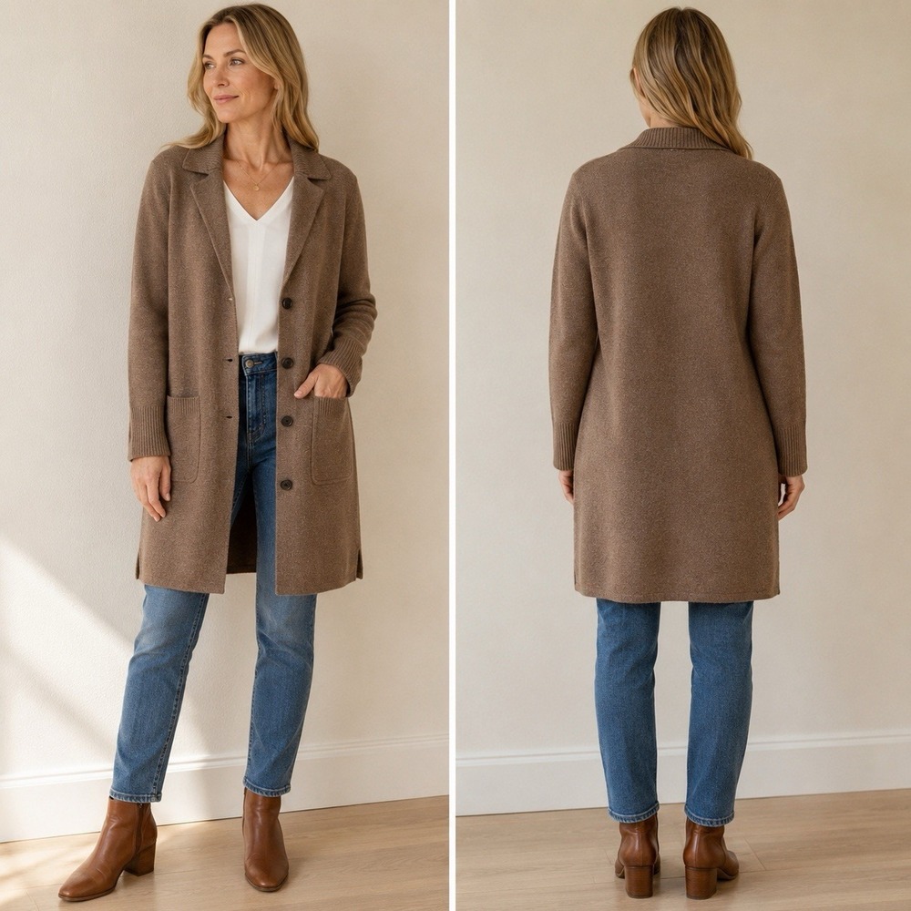 J.Crew Re Imagined Coatigan Sweater Coat Heather Brown Merino Blend Long